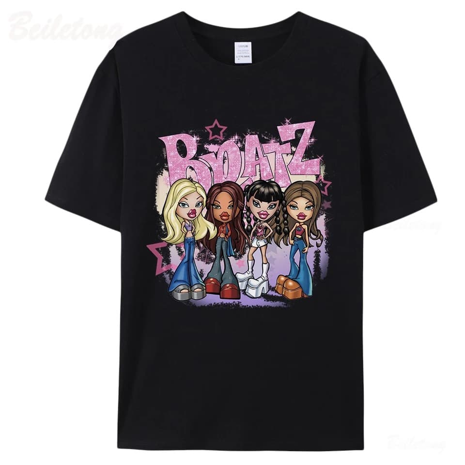 Bratz Y2K Women T-Shirt 2000 Cartoon Print Harajuku Cotton Pink Top 2022 Summer Girl Fashion Short Sleeve