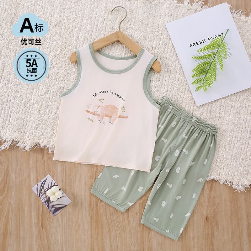 Children's Vest Set Summer A-Class Ice Dora 50s Yocora Tencel Sleeveless Homewear Anyang Kids Clothing