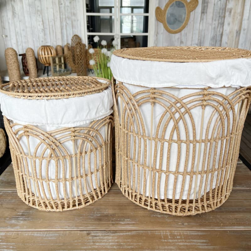 Imitation rattan storage basket with liner, household storage basket, tabletop storage for toys miscellaneous items snacks, woven storage basket Nordic style