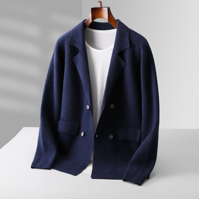Men's Blazer Autumn Winter New Style Vintage Fashion Casual Slim-Fit Versatile 100% Wool Knit Cardigan