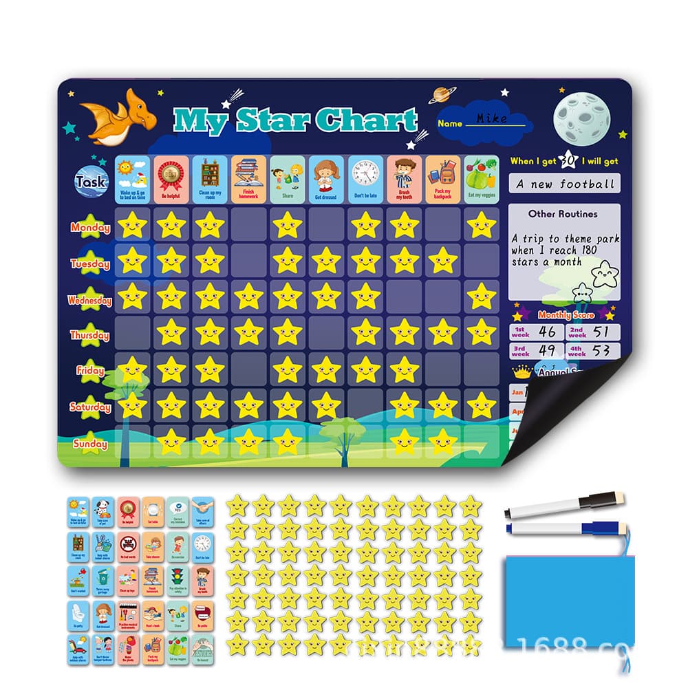 Factory direct sales English children's magnetic habit behavior development self-discipline chart reward refrigerator magnet reward chart