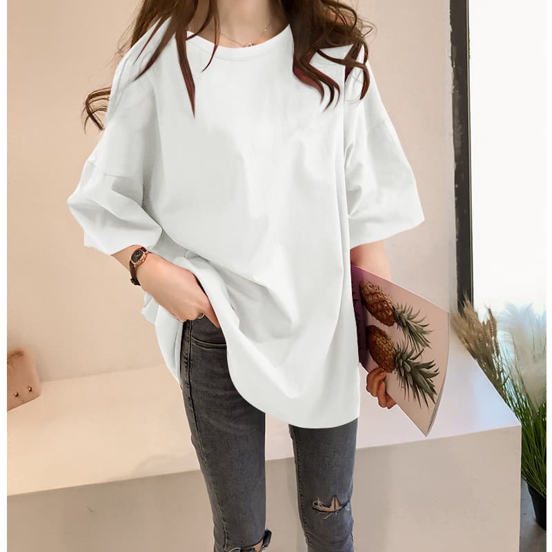 Solid Color T-Shirt for Women, Short-Sleeved, Korean Style, Loose and Slimming, 2024 Summer Student Regular Basic Style Half-Sleeved White Top