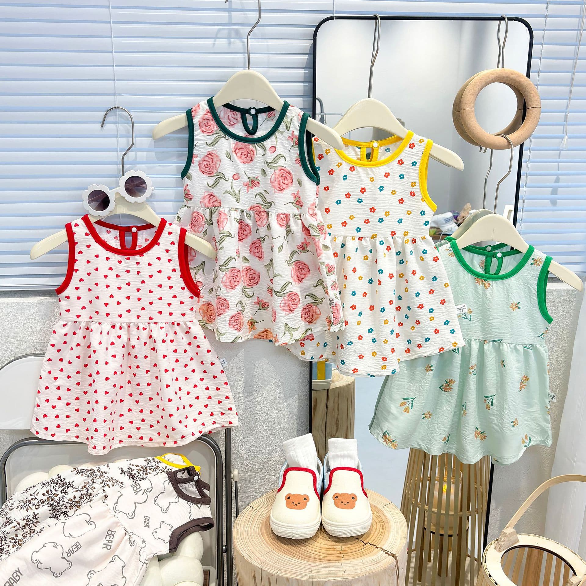2026 New Style Vest Dress for Baby Girls Casual Halter Dress Children Floral Print Dress Little Girl Korean Princess Dress
