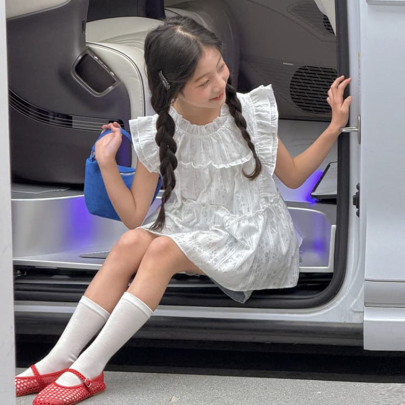 Zhili children's clothing jacquard flying sleeves with anti-see-through lining denim shorts suit summer clothing new summer Korean fashion