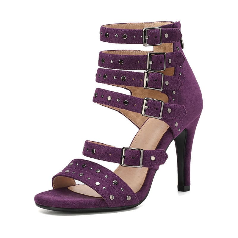 Velvet Peep-Toe Shoes Jazz Dance High Heels Purple HEELS Dance Shoes Dancing Short Boots Rivet Sexy Sandals Women's Shoes