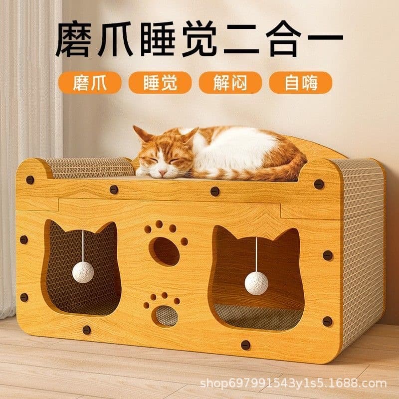 Cat Scratcher and Cat Bed 2-in-1, All-Season Durable Cat Scratcher Board, No Shedding, Cat Supplies, Scratch-Resistant Cat House