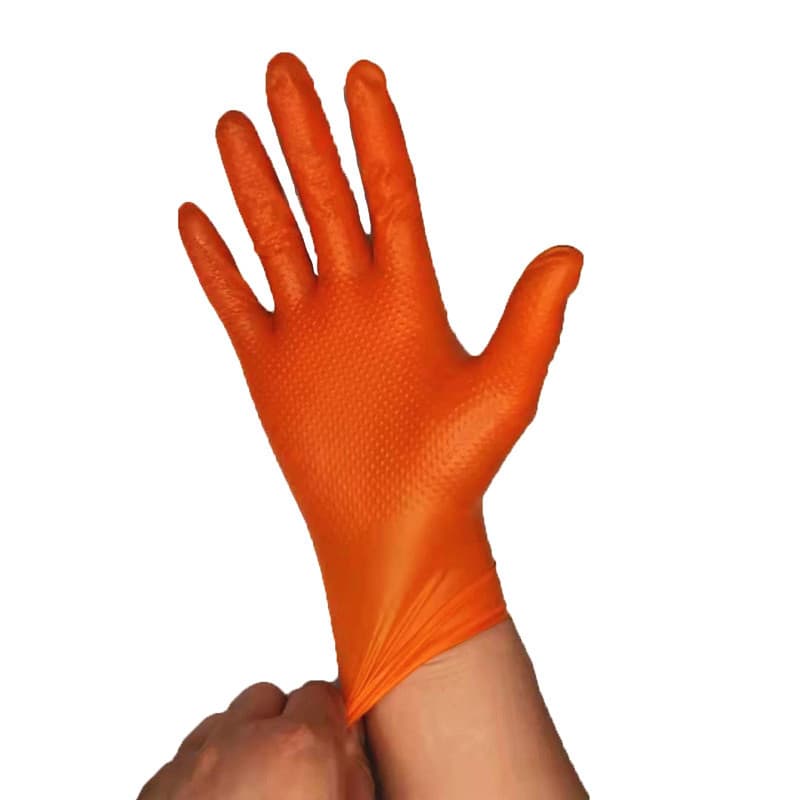 Foreign trade export 8mil to 10mil diamond pattern nitrile gloves, disposable black and orange rubber nitrile.