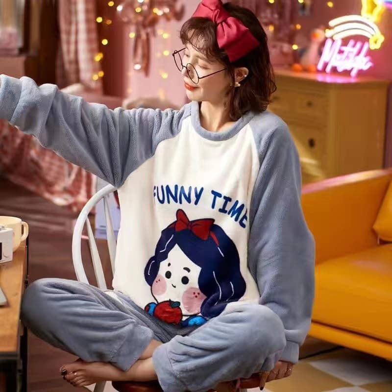 Flannel Pajamas for Women Winter Two-Piece Set Korean Style Sweet and Cute Student Coral Fleece Lined Thick Homewear