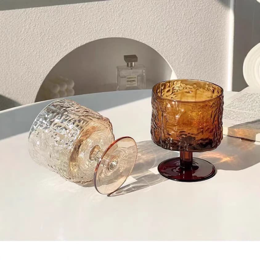 Bark Stemmed Glass Vintage Niche Design Home Glass Sparkling Water Cup Coffee Cup High Aesthetic Wine Glass