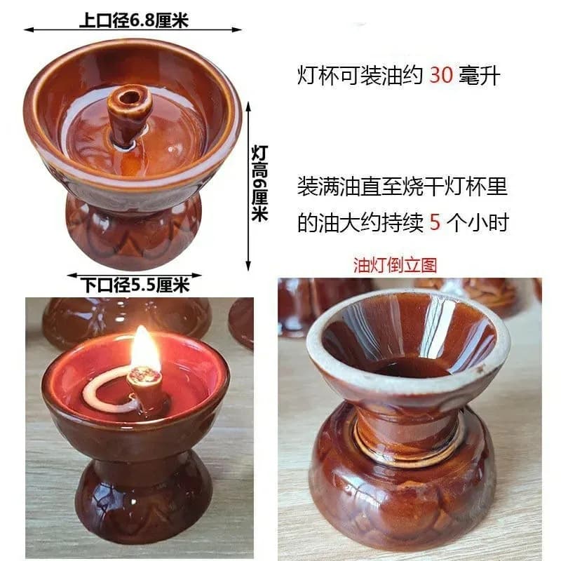 Ceramic Oil Lamp Old Style Buddha Lamp Divine Lamp Candle Holder Eternal Light Kerosene Lamp Home Retro Clear Oil Temple Silk Flowers