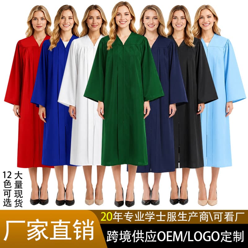 American Style Bachelor Master Doctor Robe Graduation Gown Woven Single Gown Adult Size Summer Autumn Winter Spring Suitable for Men And Women