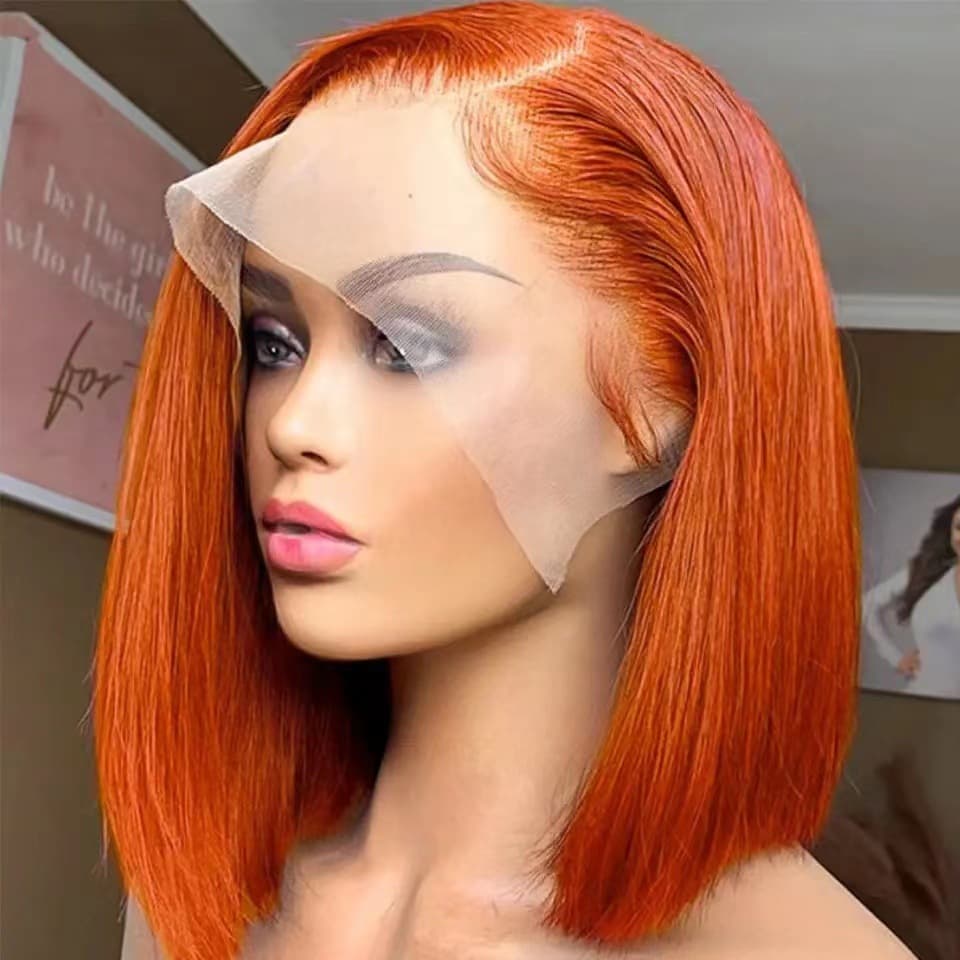 Orange Bob Wig Lace Frontal Synthetic Hair Straight Short Bob Capable of Coloring And Perming Suitable for Any Skin And Face Type
