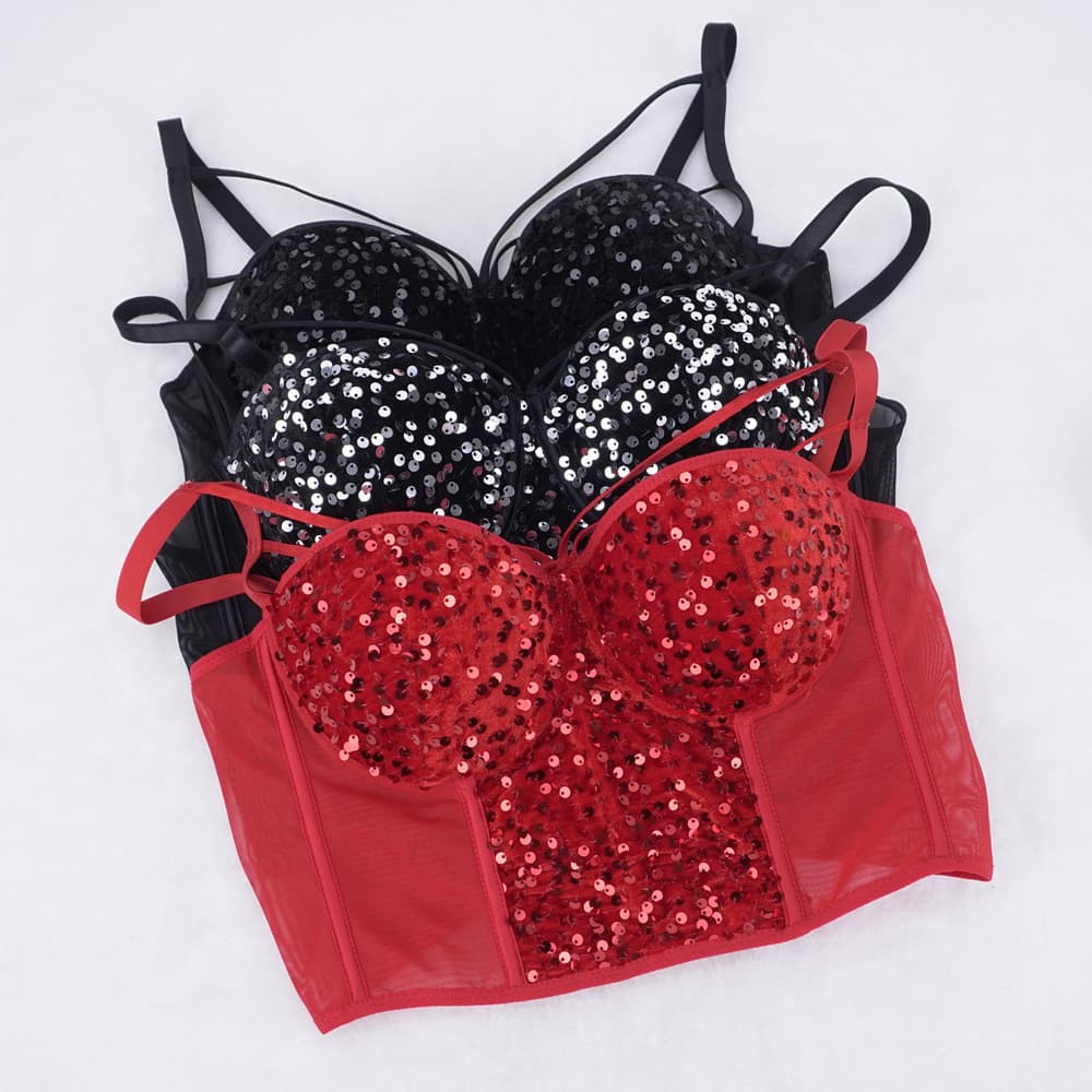 Double Shoulder Strap Sequin Thin Cup New Sexy Lace Steel Ring Push Up Women's Fishbone Bra Top Push Up Steel Ring