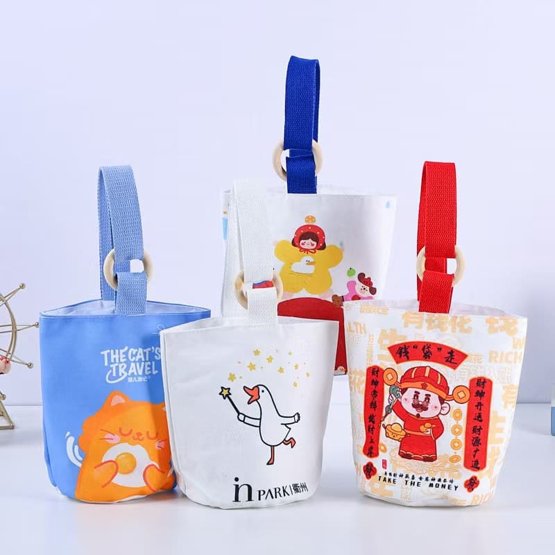 Canvas bucket bag custom-made hand-held lunch bag office worker portable hand-held bag bucket canvas bag custom logo