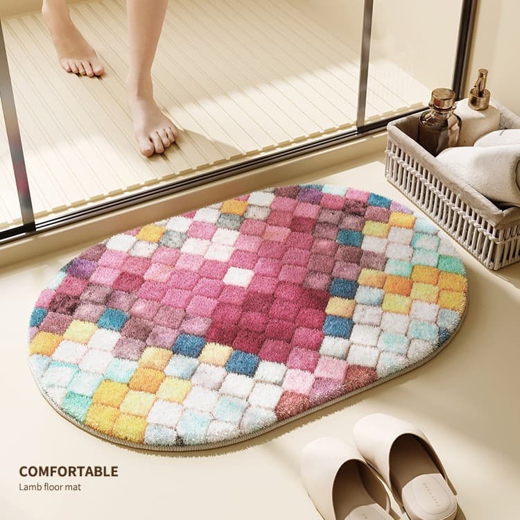 Dopamine Bathroom Floor Mat Bathroom Absorbent Mat Oval Non-Slip Carpet Toilet Bathroom Door Plush Foot Mat