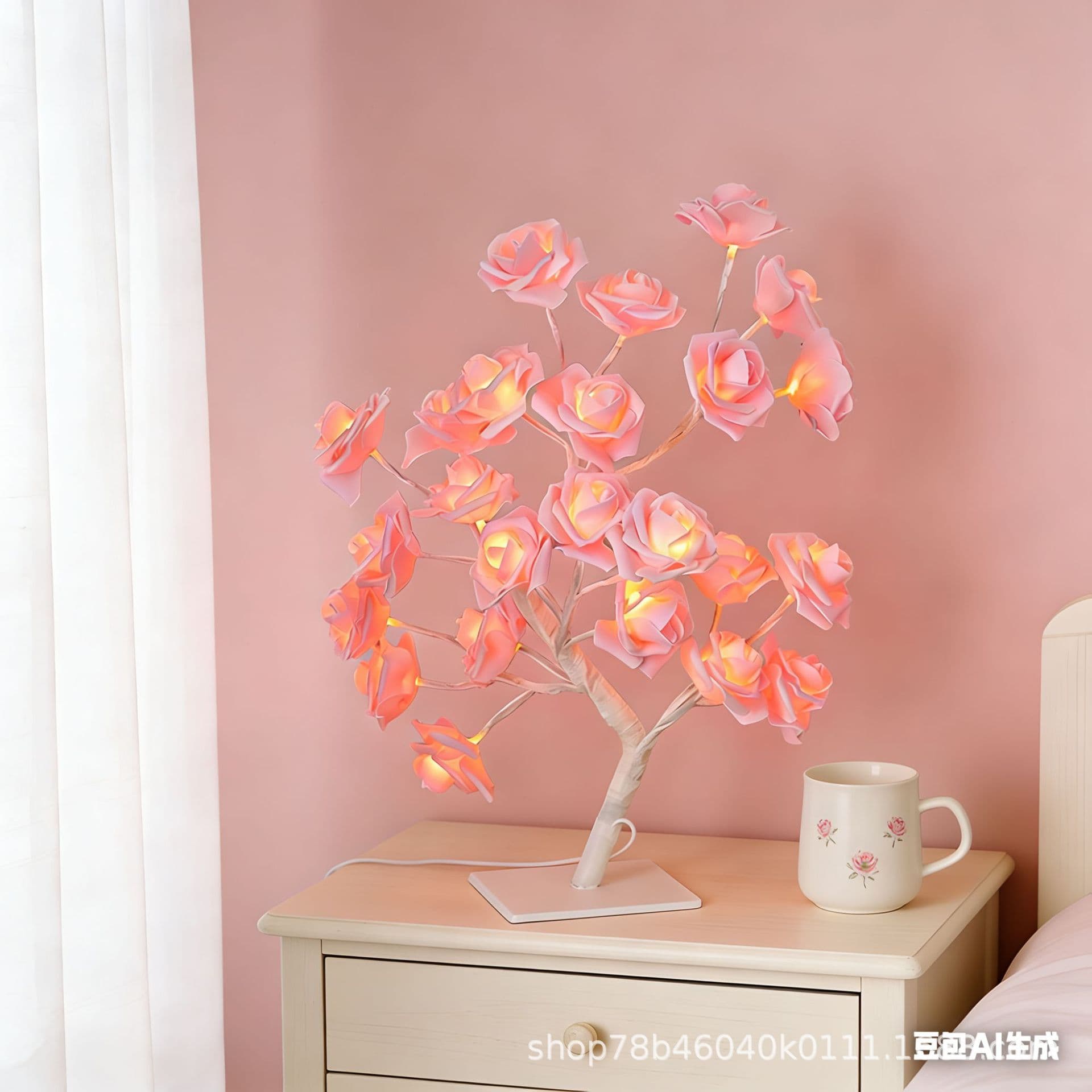 Cross-border Best-selling Colorful Light Detachable Plastic Base USB Switch LED Simulated Rose Flower Tree Light Decorative Night Light