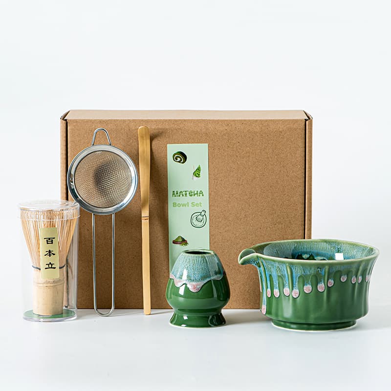 Ready-to-Ship Creative Kiln-Flowing Glaze 5-Piece Ceramic Matcha Set, Song Dynasty Tea Whisking Tools with Chasen and Chasen Stand