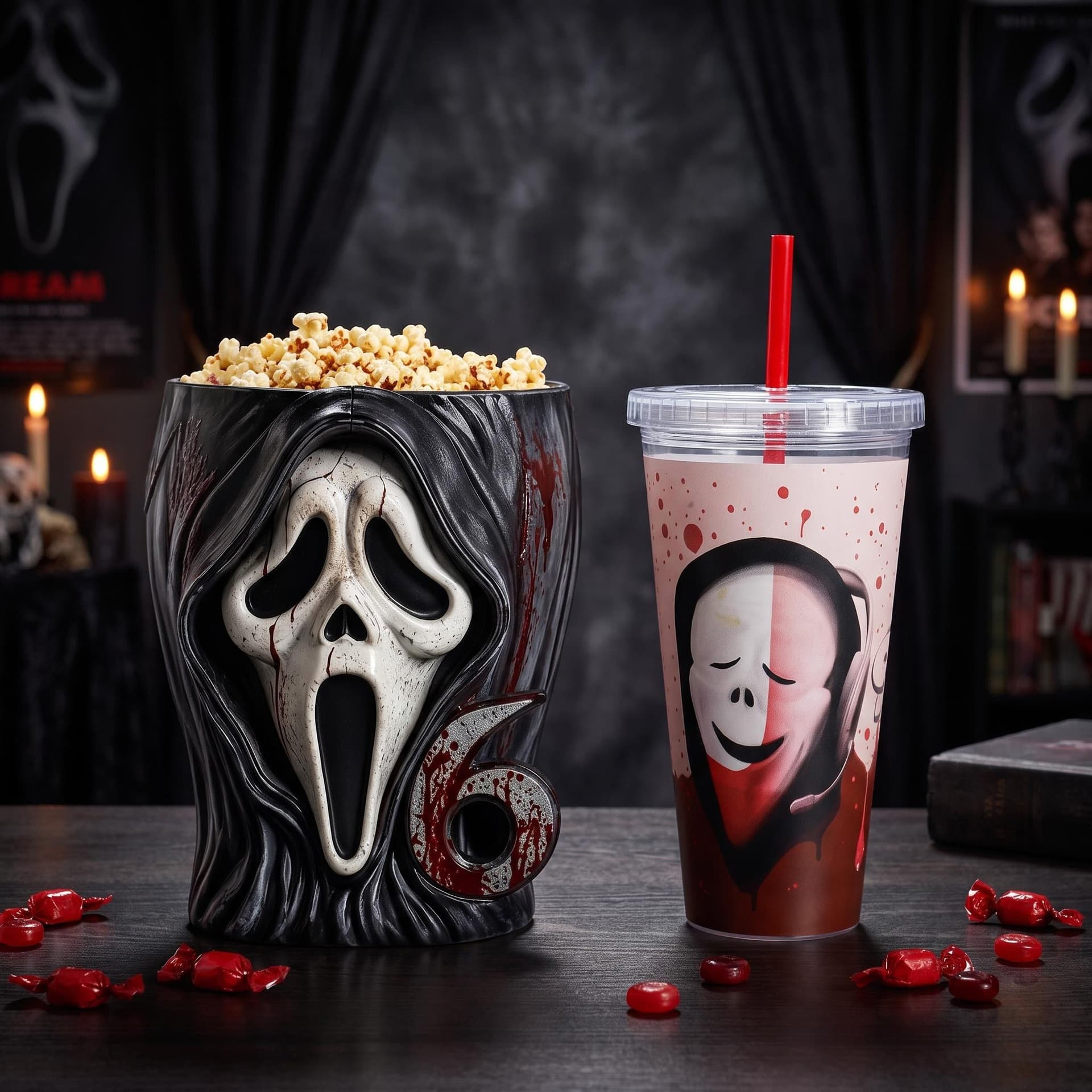 New Cross-Border Scream Candy Bucket Halloween Trick-or-Treat Bucket Ghost Face Cup Ornament Holiday Home Decoration