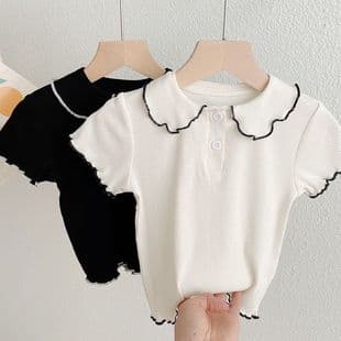 Summer Girls' Short-Sleeve T-Shirt, Doll Collar, Ice Silk Thin, Baby Half-Sleeve Top, Kids' Basic Tee, Korean Style