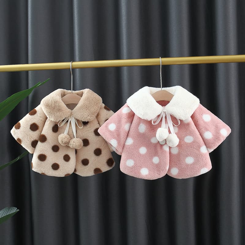 Autumn New Children's Clothing Wholesale Simple Style Polka Dot Large Lapel Faux Fur Fuzzy Shawl Drop Shipping