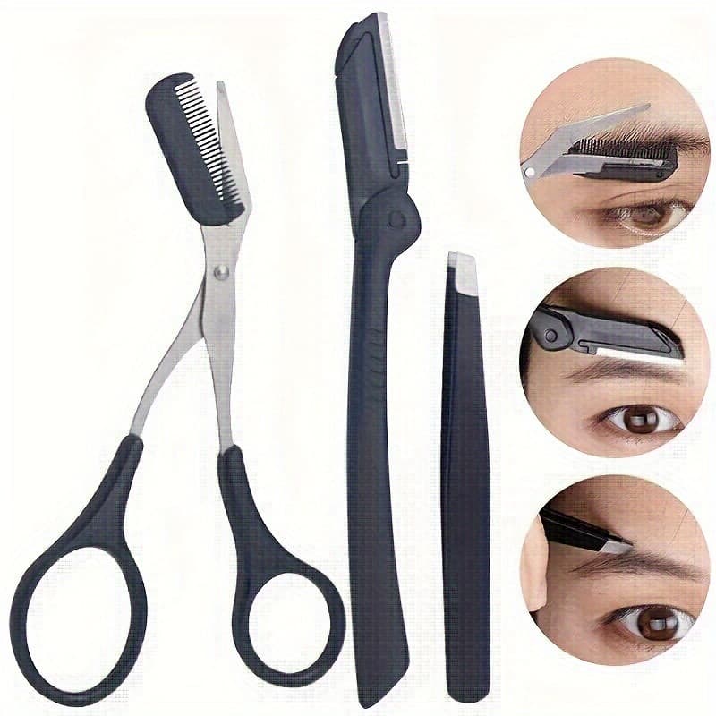 2025 New Cross-Border Dropshipping 3-Piece Set: Eyebrow Scissors, Shaver Set, Decorative Eyebrow Scissors