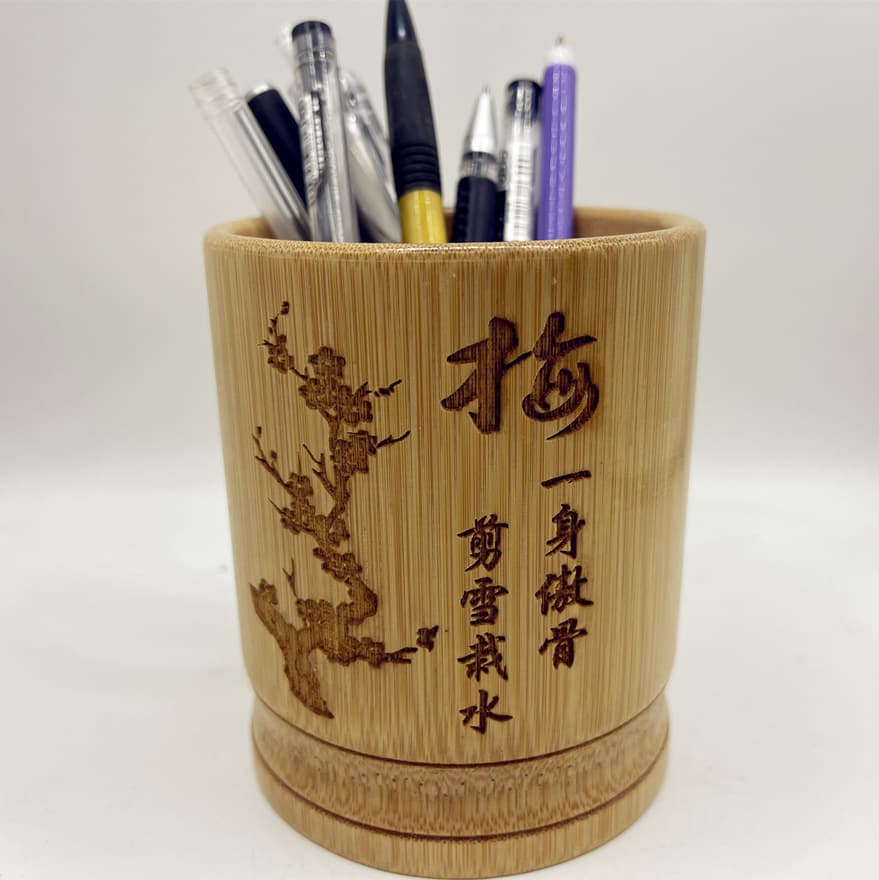 Bamboo Pen Holder Creative Office Desk Organizer Student Inspirational Bamboo Carving Pen Container Stationery Set Bamboo Carving Decoration