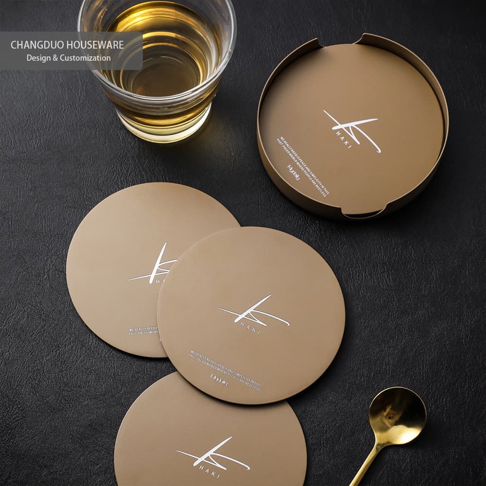 Stainless Steel Coaster Set Metal Makeup Nail Holder Base Tray Khaki Brown Fridge Magnet Gift Souvenir Custom