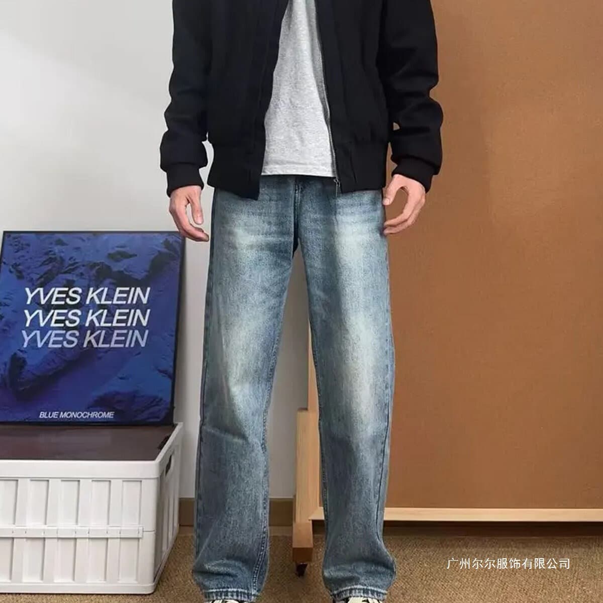 Men's American Retro Blue Straight-Leg Jeans Autumn/Winter Cleanfit Curved Knife Pants Workwear Slim Fit Bootcut Long Pants