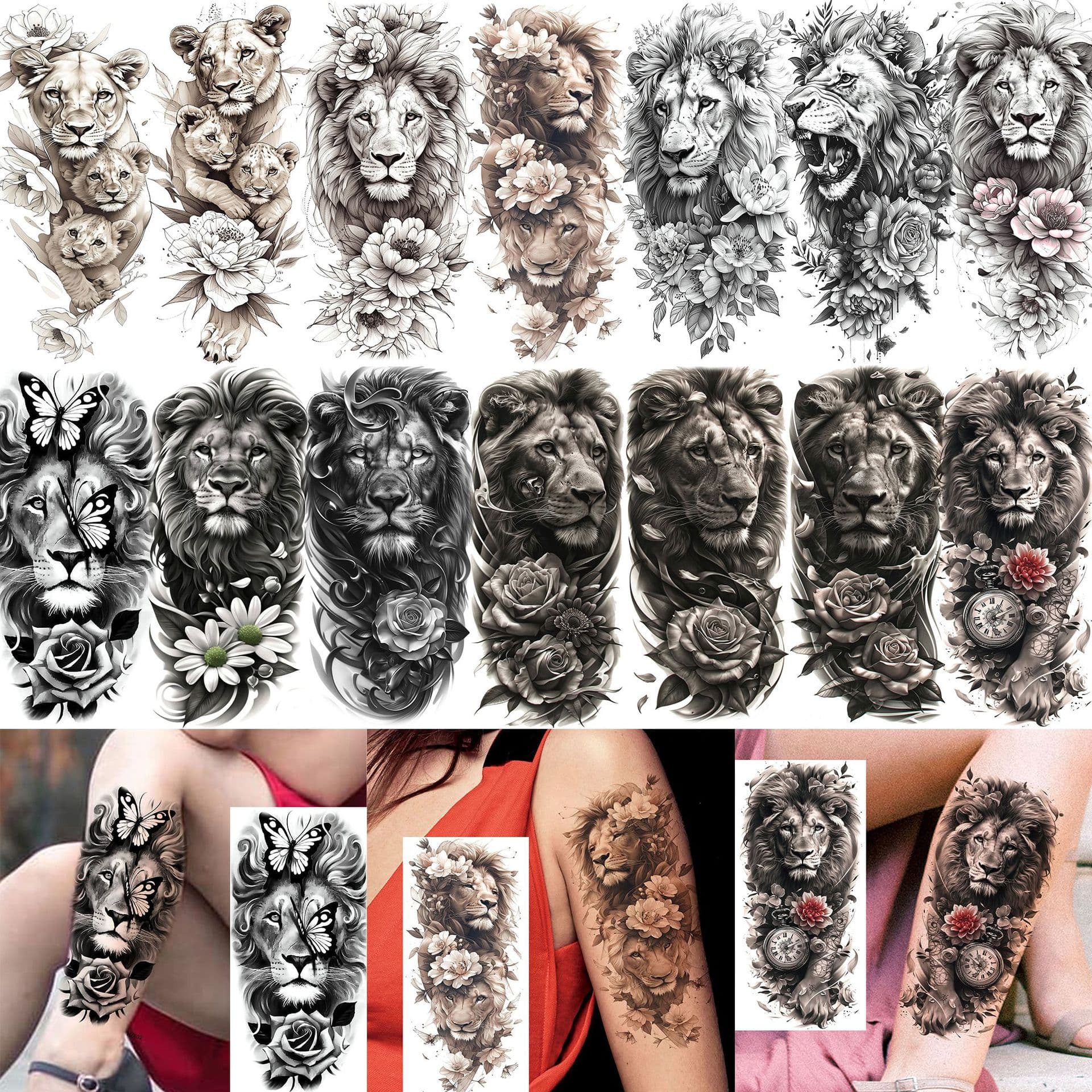 New Cross-border Lion Tattoo Sticker Stock Arm Calf Temporary Tattoo Sticker TEMU European American Tattoo