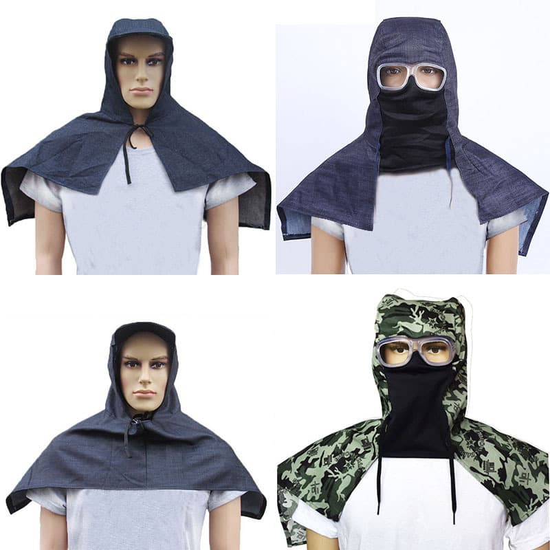 Denim cape hood, mover head protection with glasses pullover dust-proof hat, anti-cement flour grinding hood wholesale