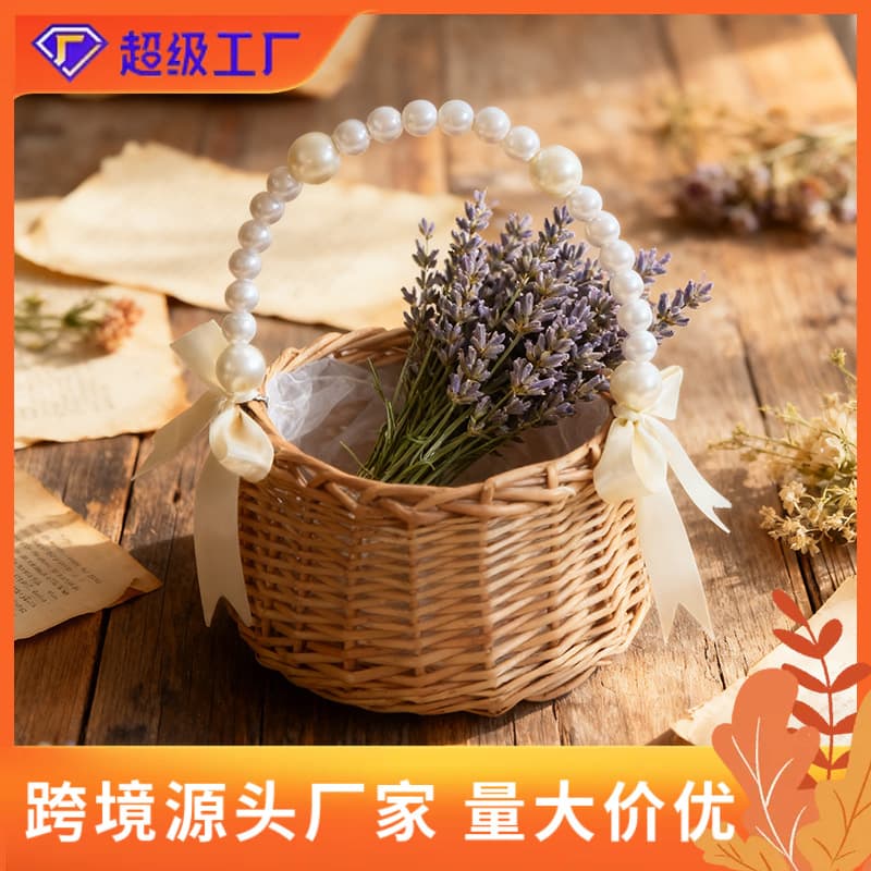 Willow rattan wedding portable souvenir basket woven flower shop fresh and dried flower basket cross-border rattan and bamboo woven basket