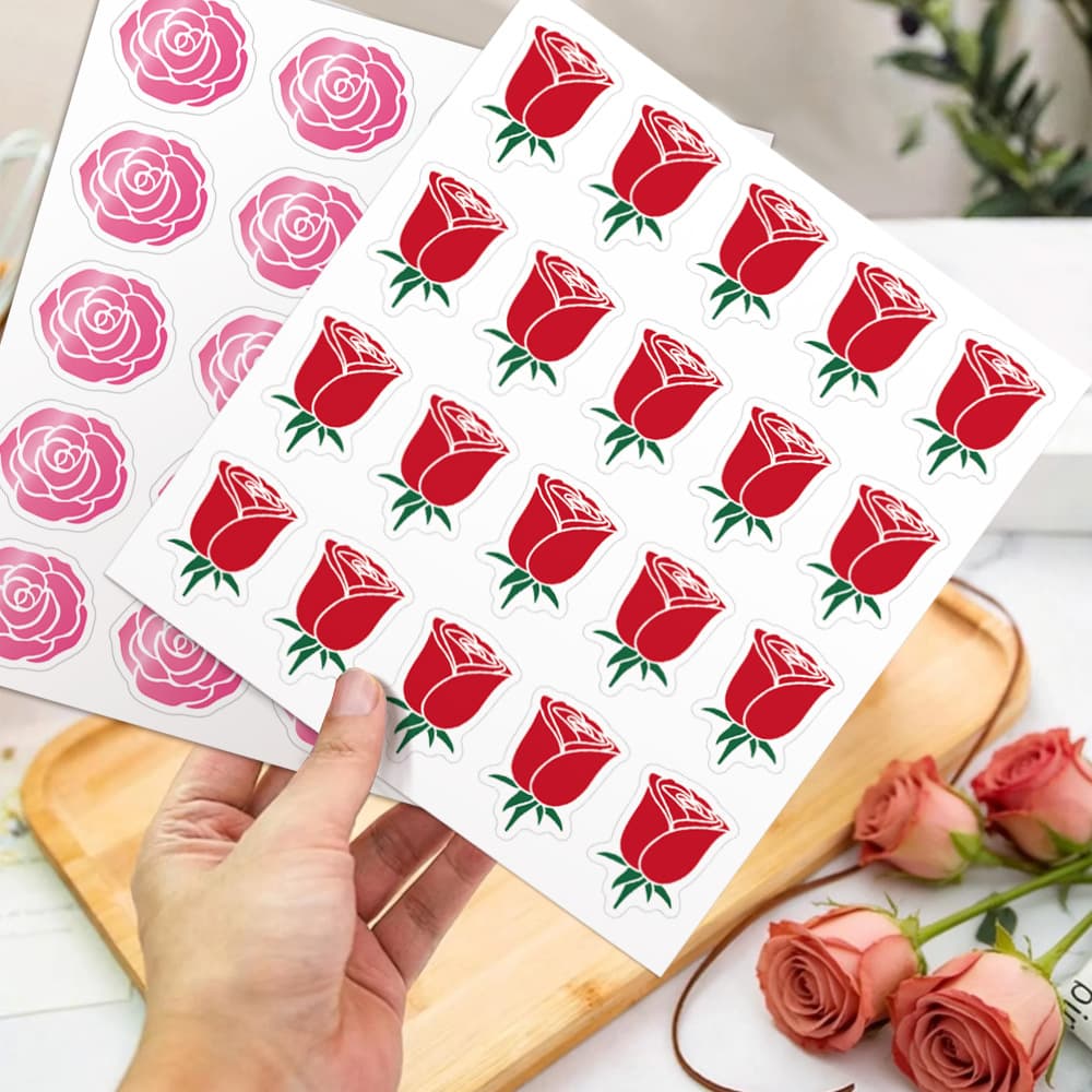 200 Stickers/Pack Rose Flower Stickers Thank You Self-Adhesive Labels Gift Packaging Box Sealing Stickers