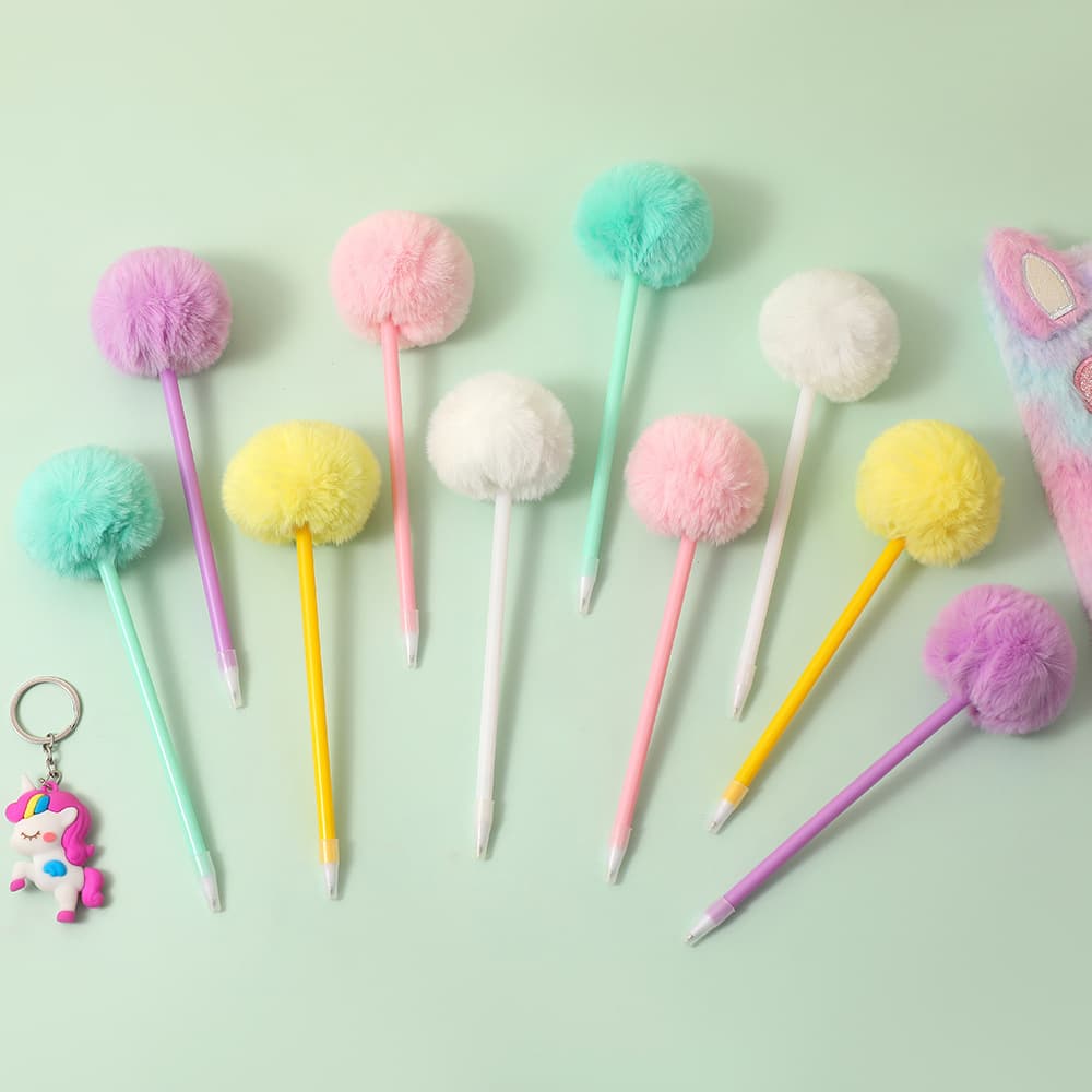 Cartoon student creative hair ball pen girl writing decompression account pen children's cute cylindrical pen school gift pen