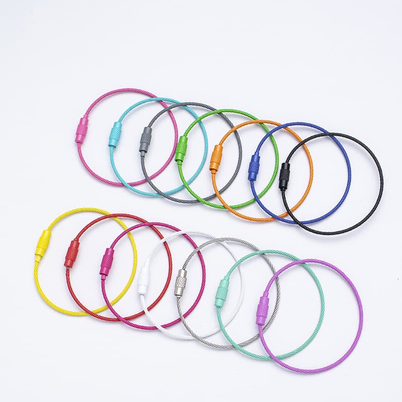 Colorful Car Key Ring Pendant Candy Spray Paint Keychain Stainless Steel Rope DIY Jewelry Accessories