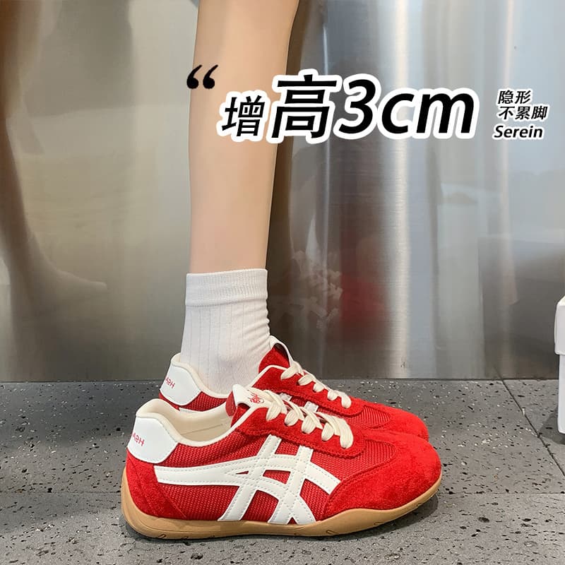 Height-Increasing Red German Training Shoes for Women 2026 New Summer Breathable Thin Soft Sole Non-Tiring Casual Sneakers