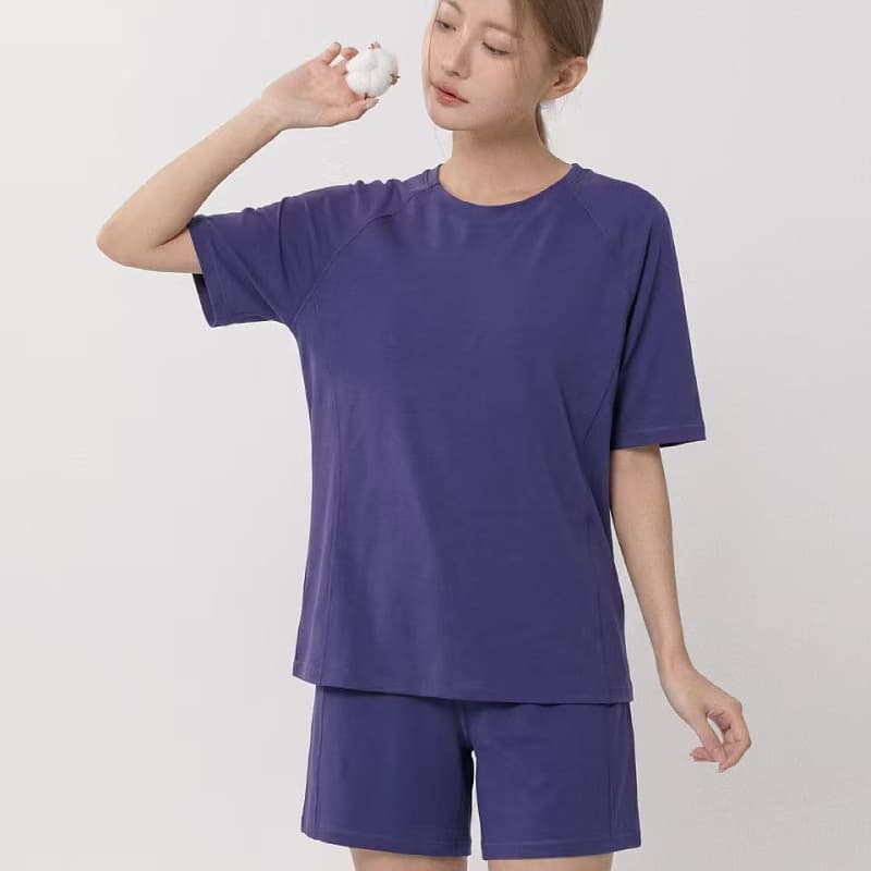 Lyocell Blue Deep Sleep Pajama Set for Women, Round Neck, Loose, Breathable, Homewear, Yoga Wear, Suitable for Outdoor Wear