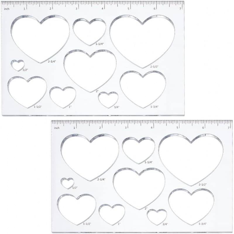 2-Piece 9-in-1 Heart Inlay Template, Engraving Template, Acrylic Template, Drawing Scale Ruler, Drawing Tool