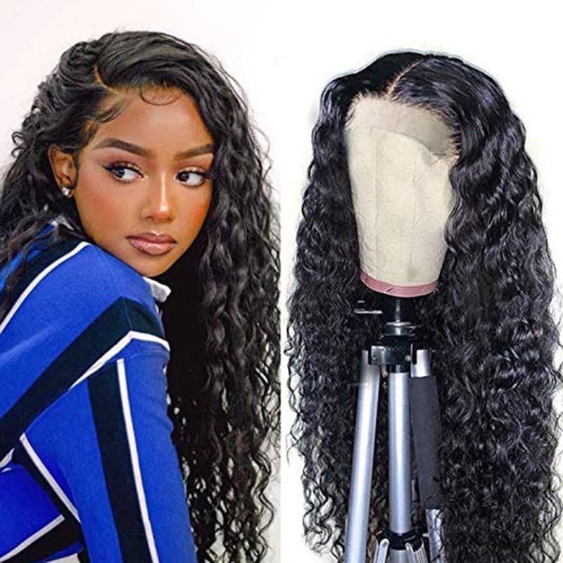 4x4 Front Lace Wig Long Curly Ripple Style Full Human Hair Wig for Women