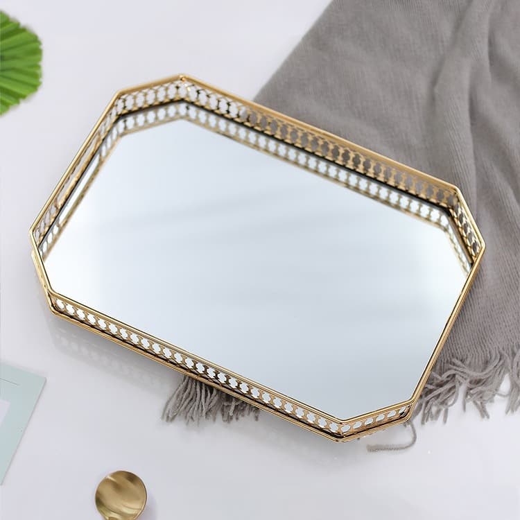 European Light Luxury Glass Metal Tray, Living Room Coffee Table Entryway Storage Tray, Water Cup Tea Tray Decorative Ornament