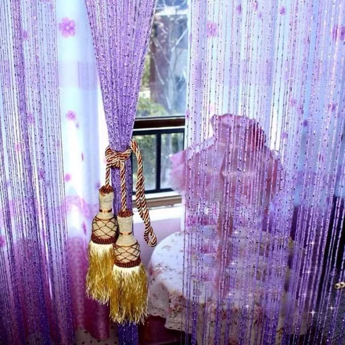 Silver Thread Beaded Curtain, Privacy Screen for Living Room, Bedroom, Doorway, Partition, Wedding Decoration, Tassel Curtain