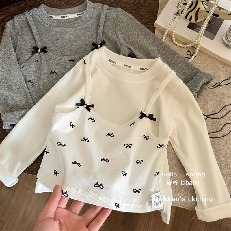 Tian Xiaosi Girls Base Layer T-Shirt, Baby Girl Top Spring Autumn New, Two-Layer Kids Long Sleeve Top Spring Trendy