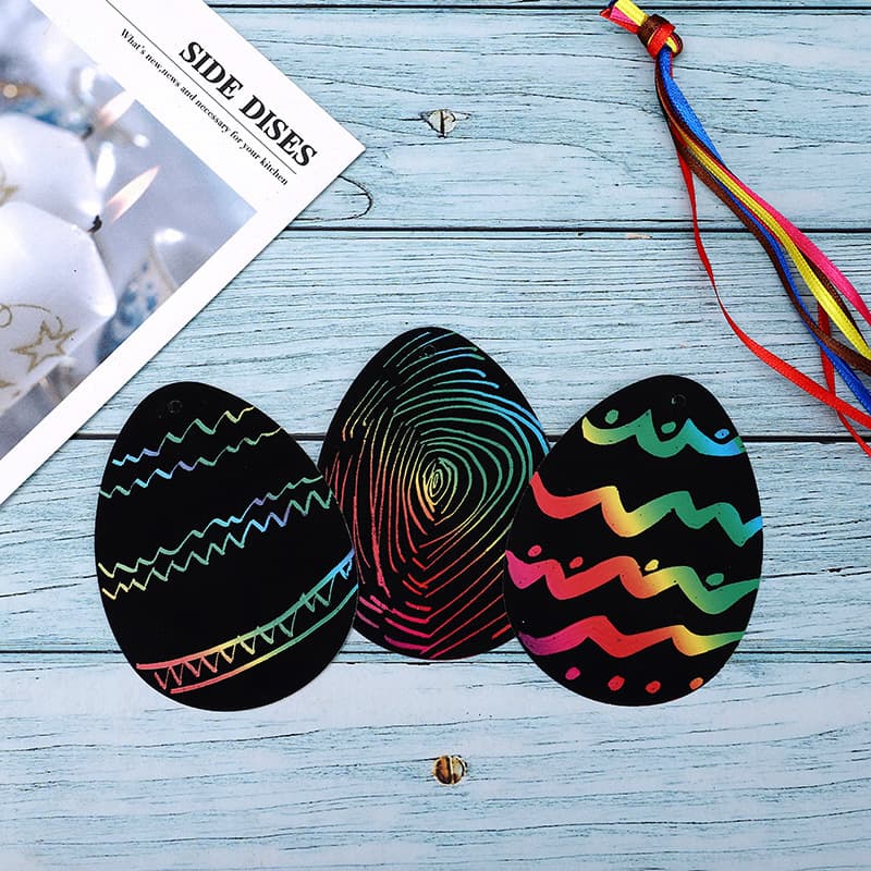 Custom Easter egg scratch art manufacturer in-stock DIY colorful scratch art multicolored egg painting party scratch card