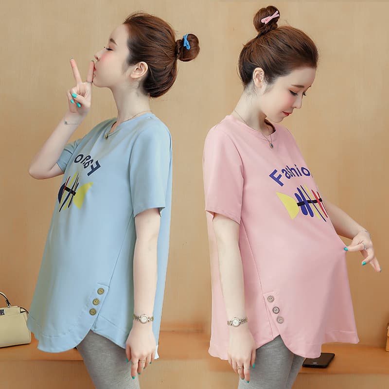 Maternity Summer 2022 Two-Piece Set Fashion Short Sleeve Top Trendy Mom T-Shirt Outfit