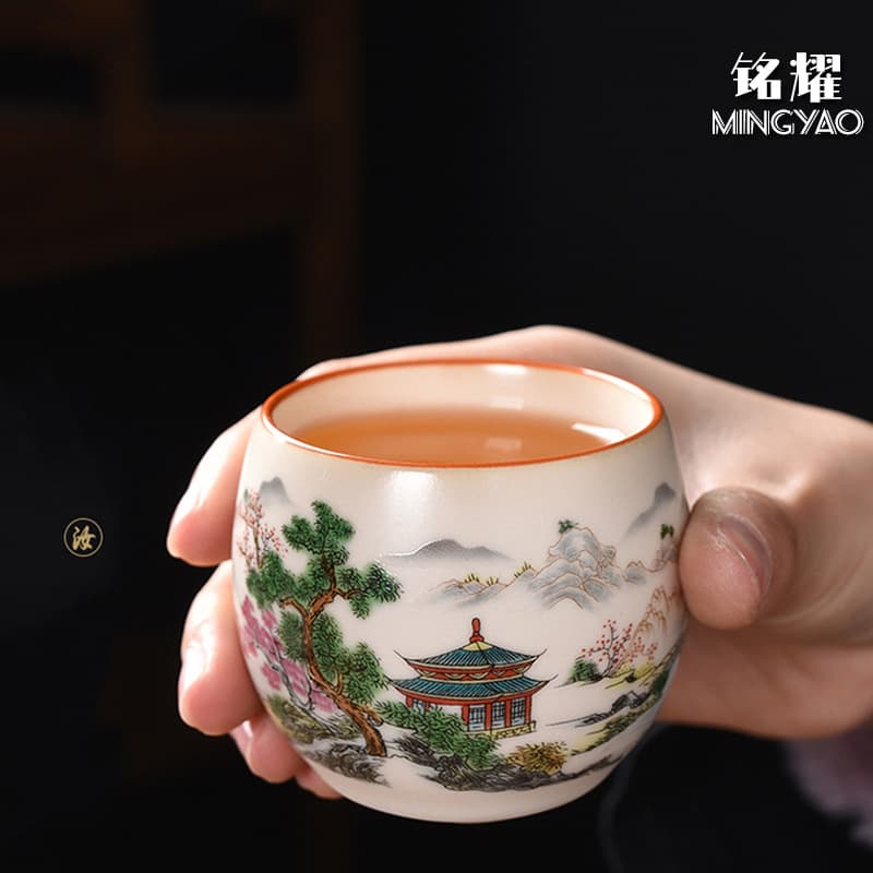Retro Ru Kiln Tea Cup, Ceramic Crackle Glaze Cultivable Host Cup, Single Cup for Home Gongfu Tea Set, Tea Bowl