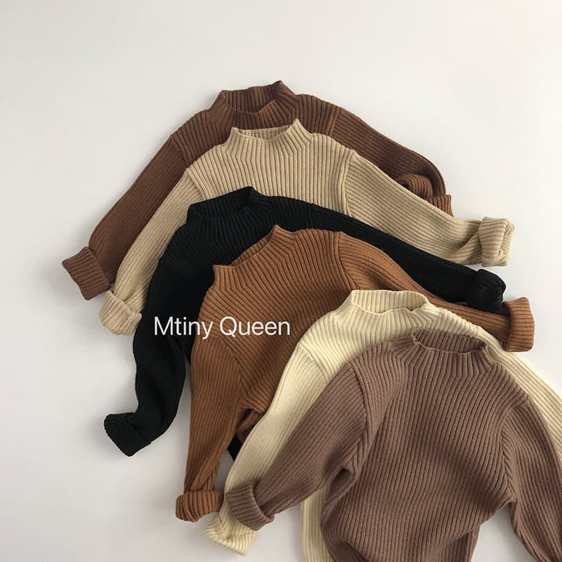 Earth Tones~Skin-Friendly Stretch~Korean Style Kids Semi-High Neck Sweater Ribbed Unisex Slim Fit Knit T-Shirt Base Layer