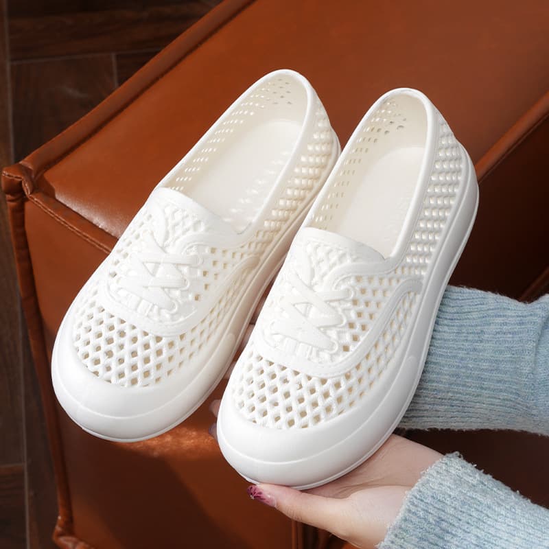 White Mesh Platform Sandals Women's Nurse Shoes Soft Sole Mother Shoes Work Shoes Comfortable Flat Hole Shoes Walking Shoes