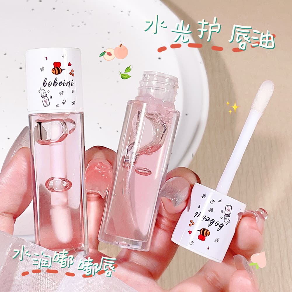 Bee lip oil, water-gloss glass, transparent lip gloss, repairing chapped and peeling lips, lip care for women with pouty lips, lip balm