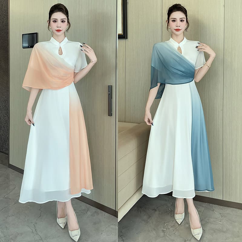 New Chinese Style Zen Ethereal Fashion Set, Flowing Cape Women's Clothing Technician Uniform, Foot Bath Foot Therapy Front Desk 1510
