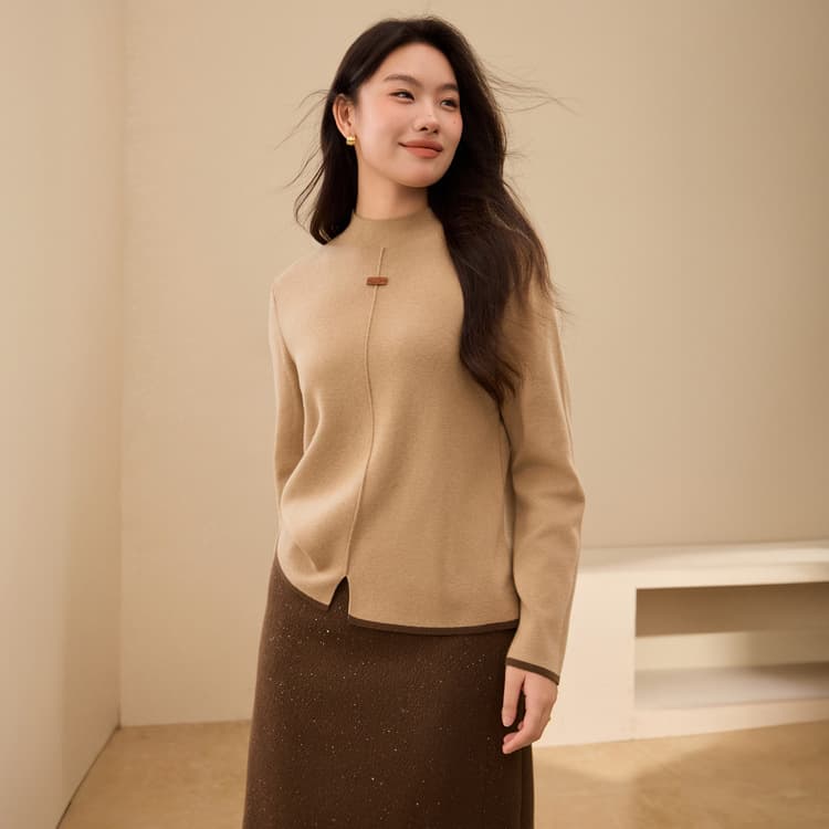 【Base Layer Outerwear Knitted Sweater】Xian Li Xiu Plus Size Women's Clothing Semi-High Neck Comfortable Versatile Top Chunky mm Autumn New Style