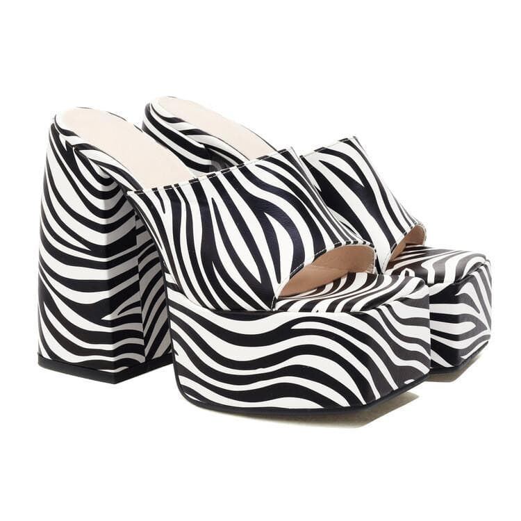 2022 European and American New Style 14cm High Heel Square Toe Platform Zebra Print Fashion Women's Sandals